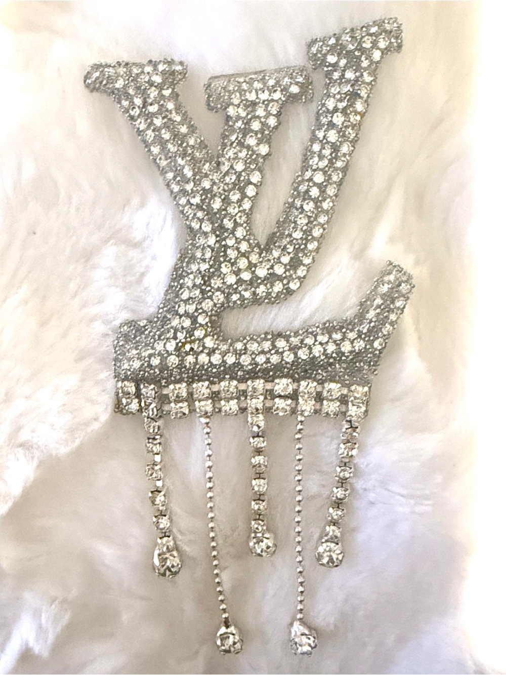 Interlocking Crystal Appliqué with Dangling Chains - Silver